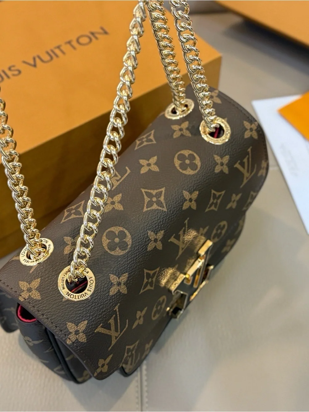 Louis Vuitton Brown Monogram Shoulder Bag with Gold Chain
